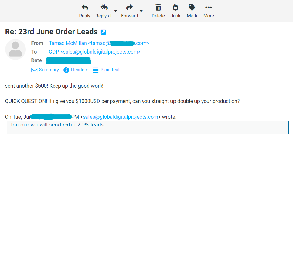 Transaction screenshot for Go Big LA